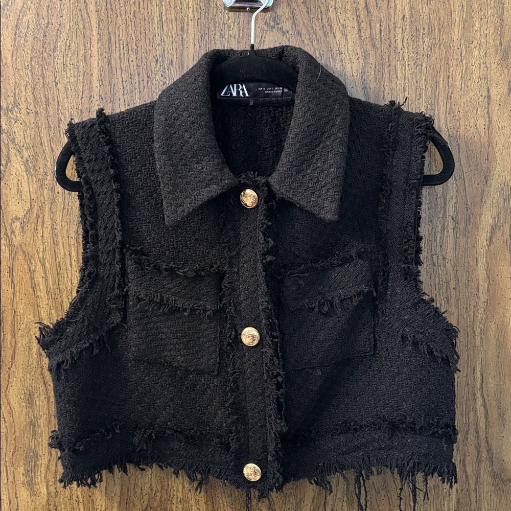 Zara Grungy Black Textured Vest